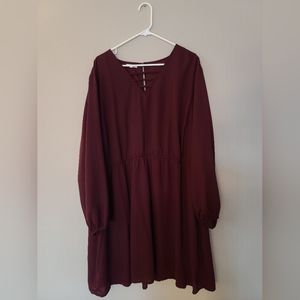 Maurices Maroon V-Neck Long Sleeve Dress Size 3X